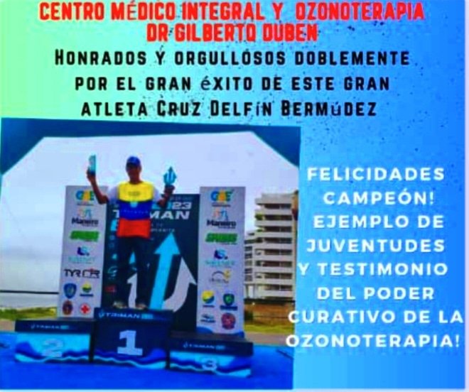 duben_dr's tweet photo. El Dr Gilberto Dubén  felicita al atleta margariteño Cruz Delfin Bermudez por su extraordinaria victoria. Nuestra satisfacción es mayor pues Cruz es un paciente atleta que recuperó su carrera gracias al ozono luego de 11 años sin poder nadar.  Enhorabuena Campeón, Felicitaciones! https://t.co/wY2prgrahG
