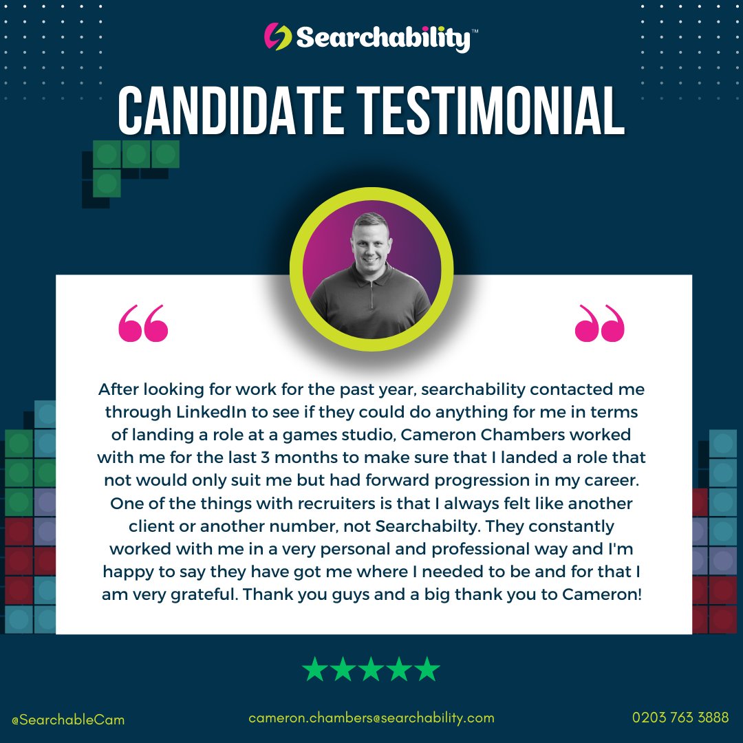 Loved coming in today and receiving feedback like this! Was a pleasure from start to finish helping this candidate find their dream role!

Reach out today if you are on the hunt for a new role!

#gamedev  #gamedevelopment