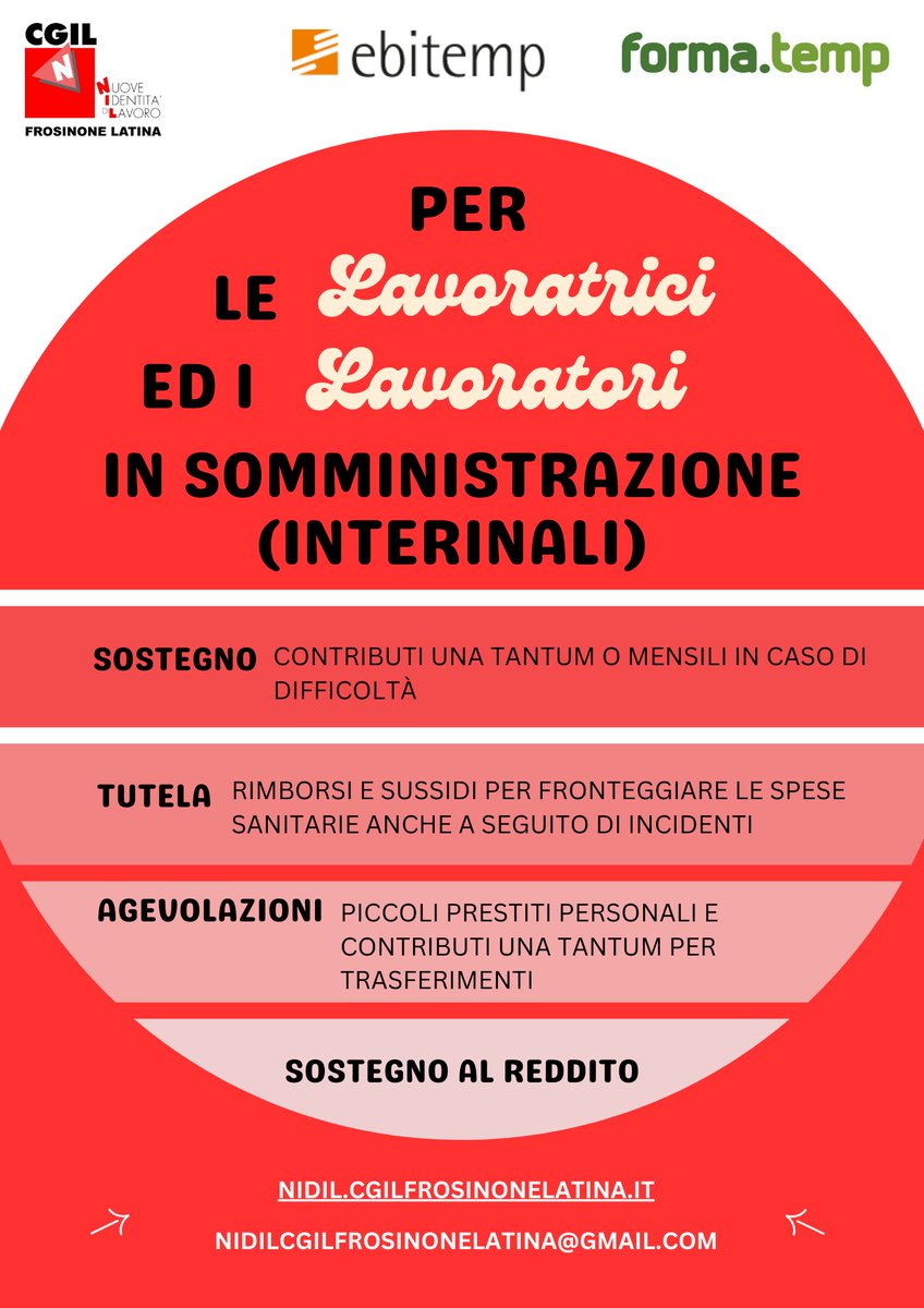 NIdiL_Cgil_FrLt's tweet photo. 📷Ebitemp 📷Formatemp per le lavoratrici ed i lavoratori con contratto in somministrazione (interinali).

📷CONTATTACI per maggiori informazioni e l'inoltre delle domande📷

#nidilcgilfrosinonelatina #NIdiLCgil #somministrazione #Ebitemp #formatemp https://t.co/eMKPMYUpsC