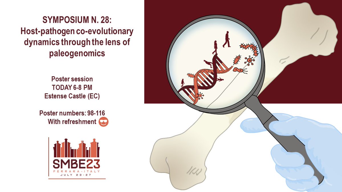 The 'Host-pathogen co-evolutionary dynamics through the lens of paleogenomics' symposiums at #SMBE2023 is starting today with the poster session. Very interesting posters and great presenters are waiting for you! @MiriamJBravo1 @pie_federica @Linda_Ongaro @OfficialSMBE