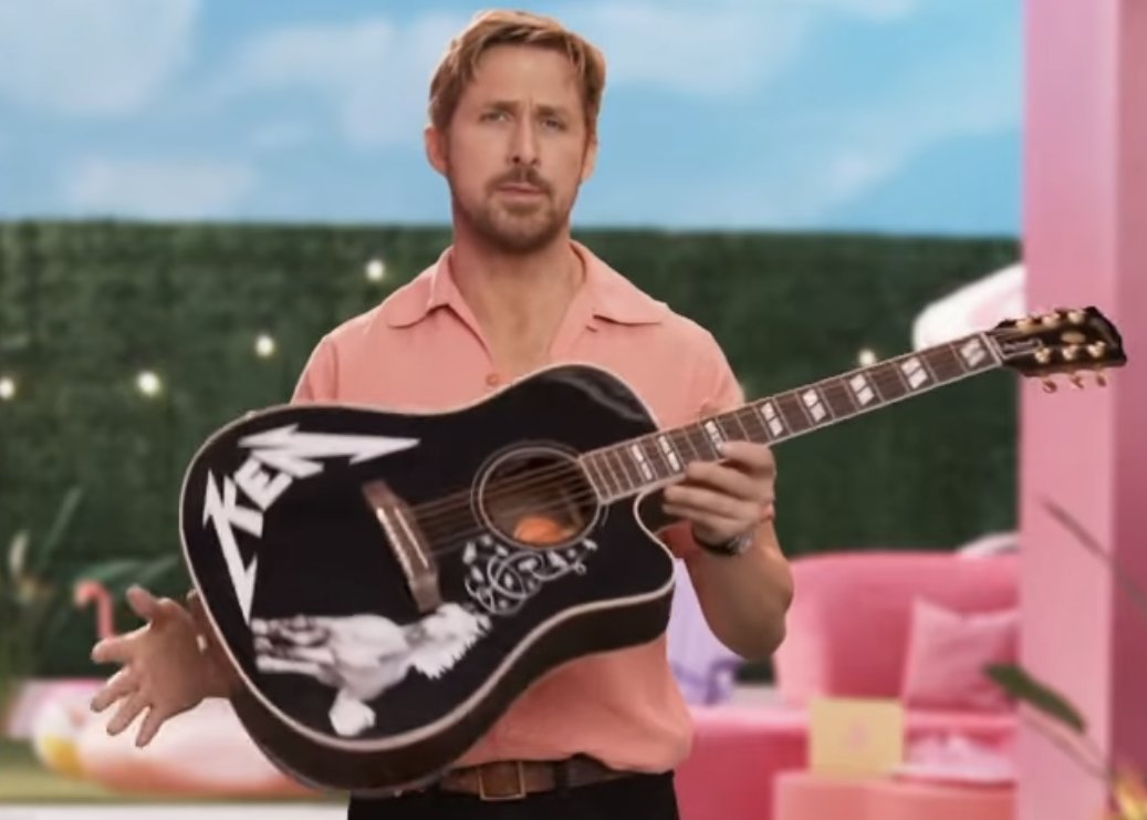 etnow's tweet photo. #BTS' Jimin reacts to Ryan Gosling's #Barbie prop gift and admits that he saw how "great" Ken looked in his #PermissionToDance cowboy look. 💜

"Thank you for this guitar. I really love it and I look forward to watching Barbie. Go Barbie!" https://t.co/p3VxsEEMVa