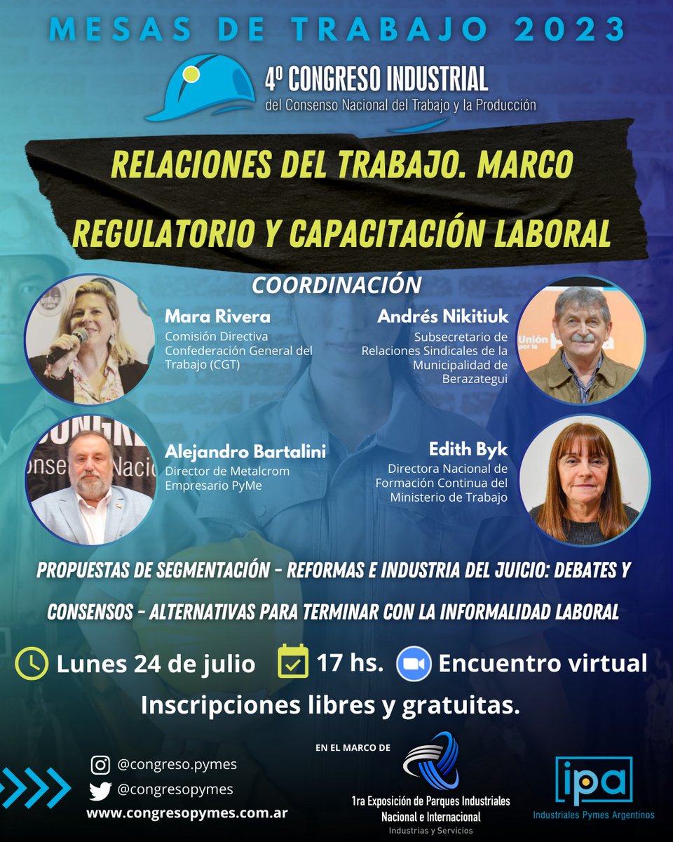 🏭 Mesas de Trabajo 2023 - ¡Fecha confirmada! #RELACIONES DEL TRABAJO. MARCO REGULATORIO Y CAPACITACIÓN LABORAL

🗓️Lunes 24 de julio a las 17 hs.

⚙️ ¡INSCRIPCIONES ABIERTAS! : forms.gle/FtudbtYeEhJ6vg…

#ConsensoNacional