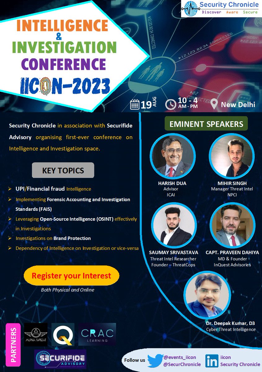 We are excited to announce that registration for the highly anticipated #Intelligence and #Investigation Conference [IICON-2023] is now open! 🎉

Registration is simple and can be completed through this link (iicon-2023.eventbrite.co.uk)
#informationsecurityawareness #iicon2023