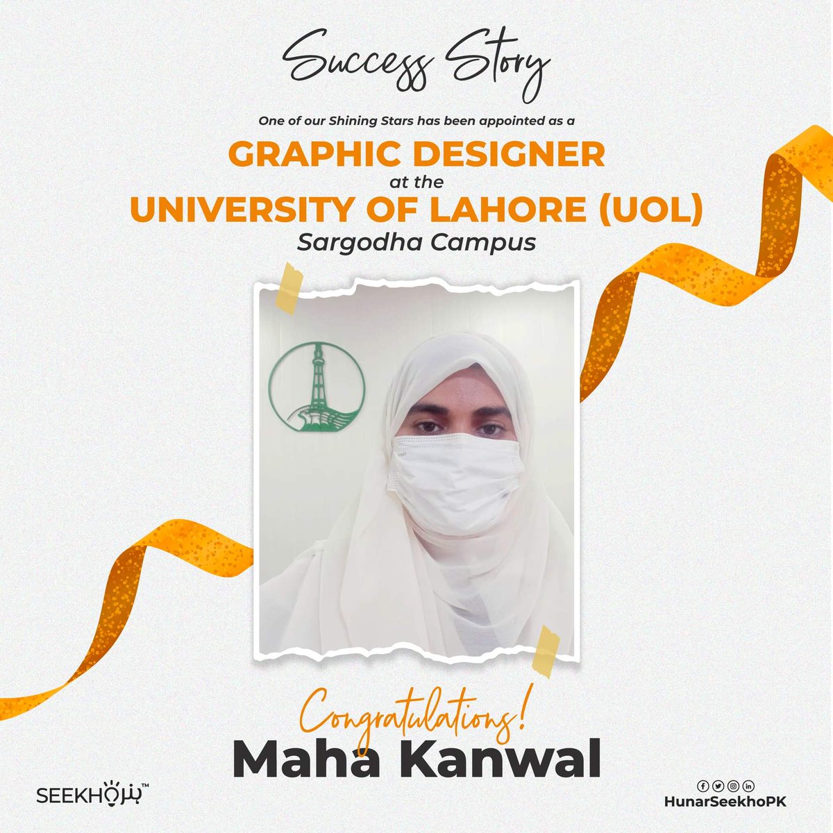 HunarSeekhoPK's tweet photo. π Congratulations to Maha Kanwal for landing a prestigious role as a Graphic Designer at the renowned University of Lahore, Sargodha Campus! π
#SuccessStory #HunarSeekhoProgram #GraphicDesign #Freelancing #ProudMoment #DesignTalent #FutureOfDesign
#HunarSeekho #HS https://t.co/DyWdOyCSbz
