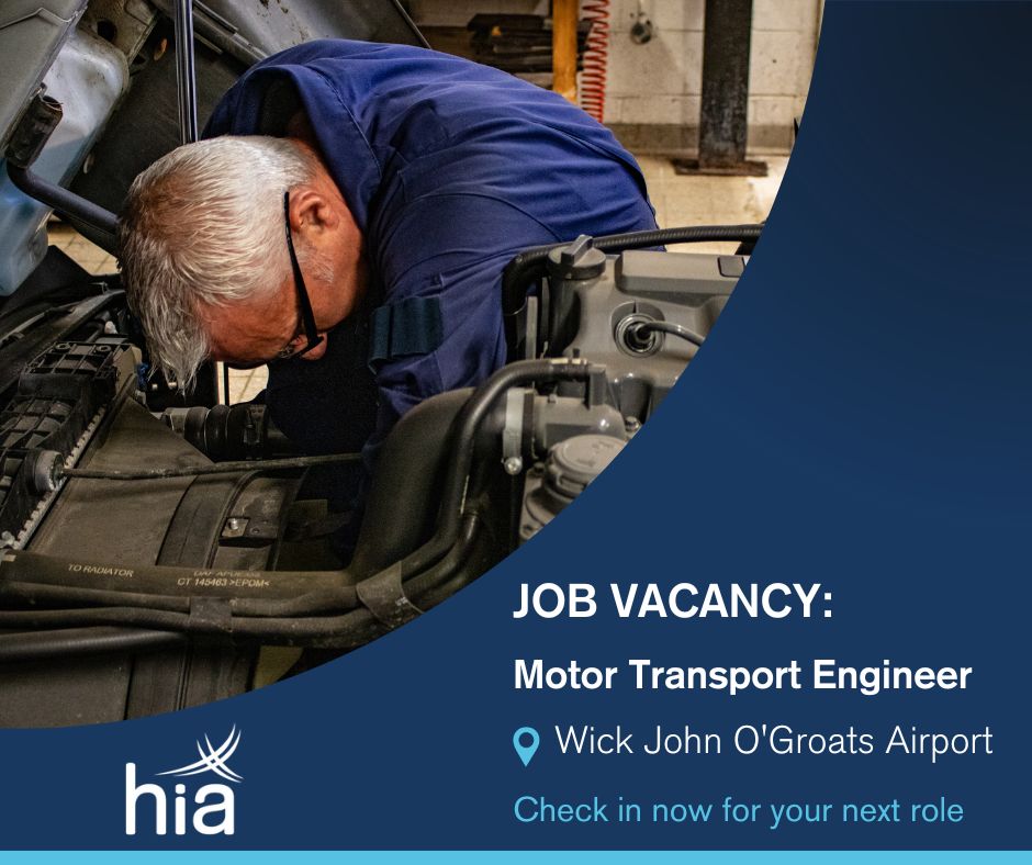 We are seeking an experienced Motor Transport Engineer to undertake a variety of tasks at Wick John O’Groats Airport. If this seems like the job for you, find out more on our HIAL Careers Page: bit.ly/3KJKC8N