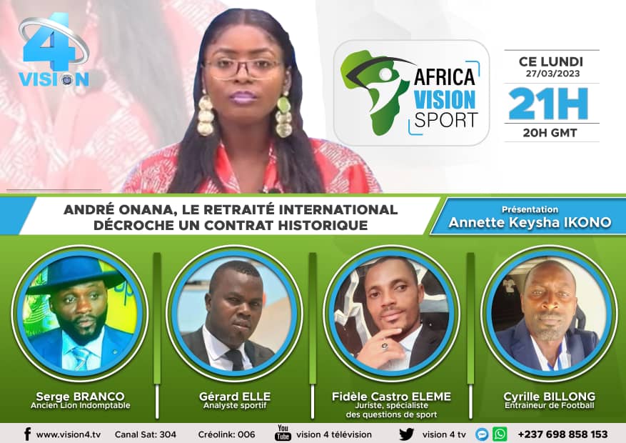 Le rendez-vous est pris ce soir 21H00 sur <a href="/vision4_tv/">Vision4 Tv</a> 
<a href="/FecafootOfficie/">Fecafoot-Officiel</a> <a href="/AllezLesLions/">AllezLesLions</a> <a href="/cfootcameroun/">CFOOT</a>