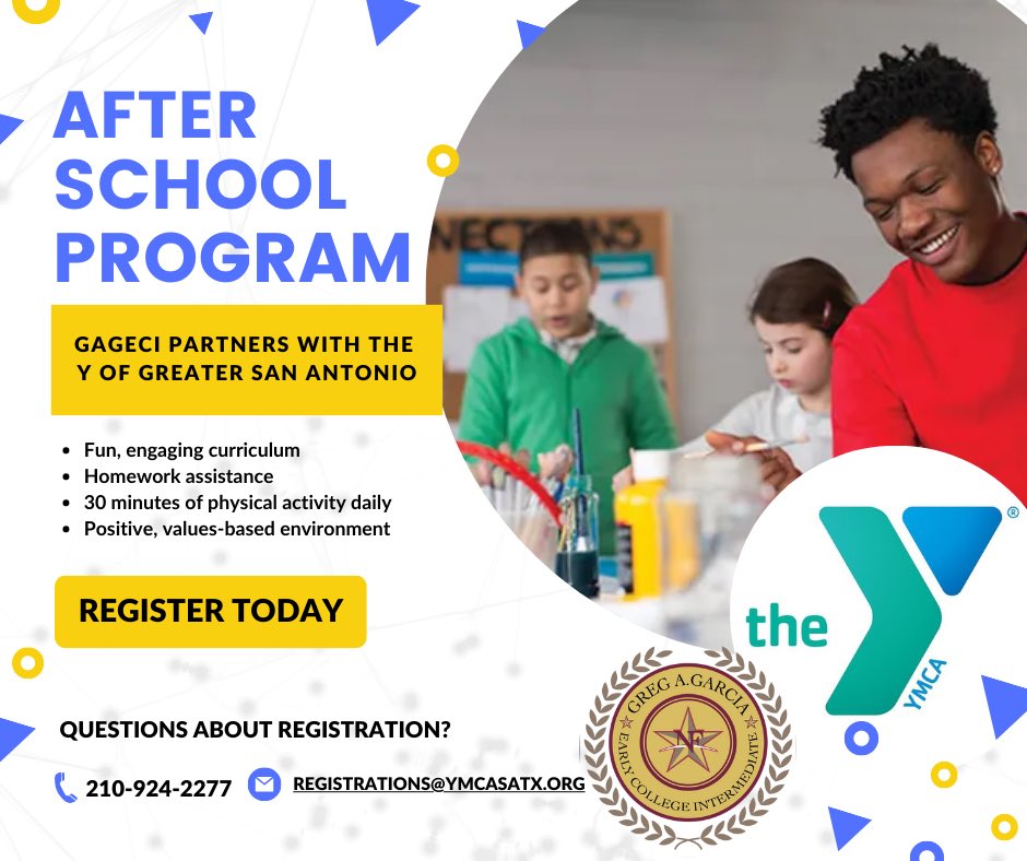 We are excited to announce that we have partnered with the YMCA of Greater San Antonio for our afterschool program!

Registration is now open! ymcasatx.org/programs/child…

If parents have questions or need assistance, please call 210-924-2277 or email registrations@ymcasatx.org