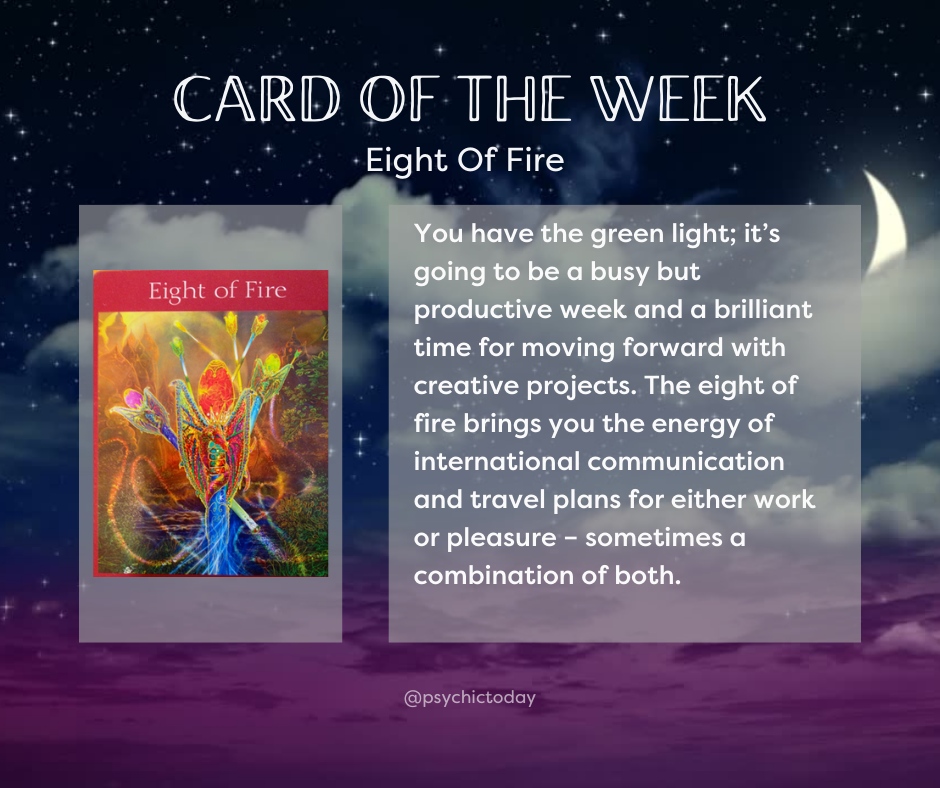 PsychicToday's tweet image. Our card of the week this week is the Eight of Fire! 

It's time to move forward your your creative projects ❤️‍🔥

#cardoftheweek #eightoffire #creativeweek