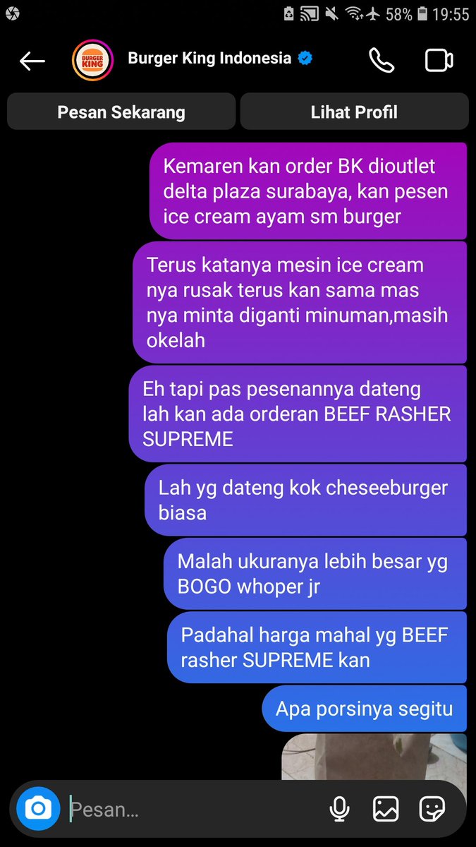 yudhaari's tweet photo. @BurgerKing_ID @BurgerKing Nah gimana? Masih kurang jelas? Centang biru lo itu gimana gimana dicari apa dibiarkan sih? Serius nanya https://t.co/7KeZy4AnDW