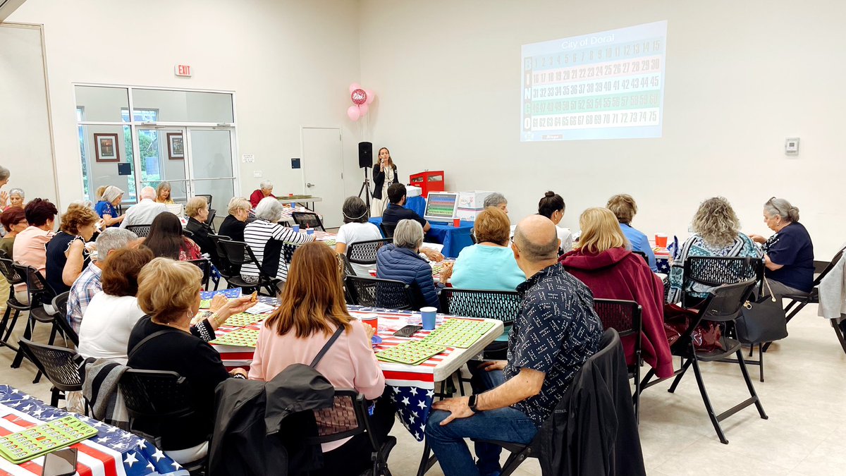 Cityofdoral's tweet photo. Our Silver Club loves a good Bingo Night. Here is a glimpse at their Friday Bingo Night at Morgan Levy Park. 🎱💙

#CityOfDoral #SilverClub #BingoNight https://t.co/h89Qhp6TsM