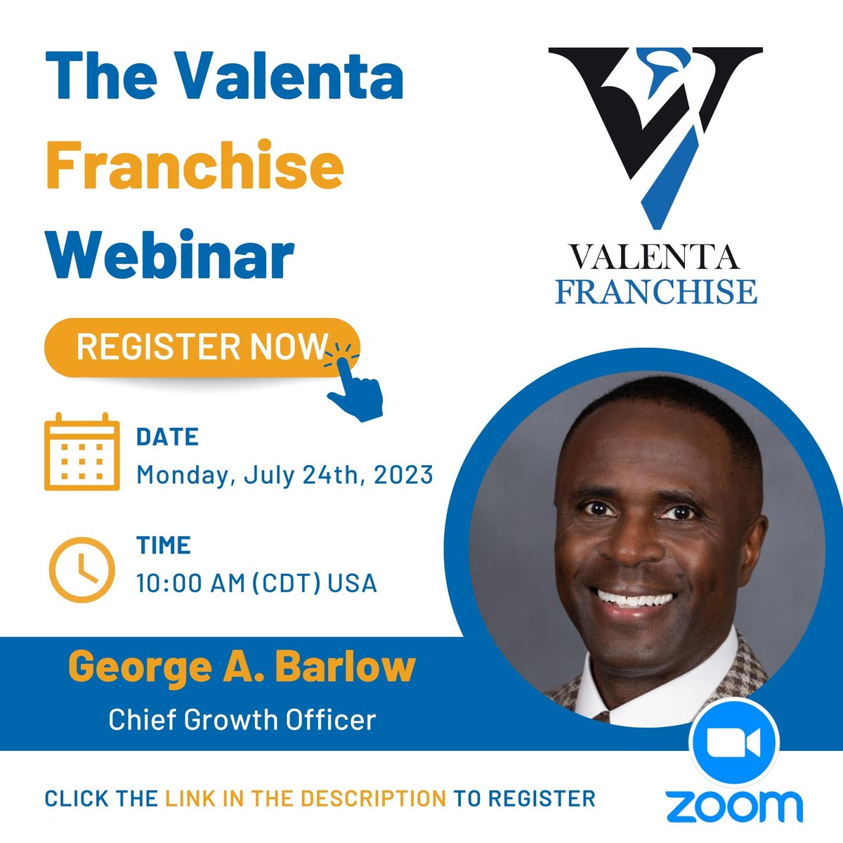 Check out the rewarding opportunity for all #franchisebrokers! 

Attend our webinar series today at 10 am CDT, 'The Valenta Franchise Opportunity,' to unveil the benefits of becoming a #Valentafranchisee. 

Register now : zurl.co/dIXh 

#franchiseopportunity #USA