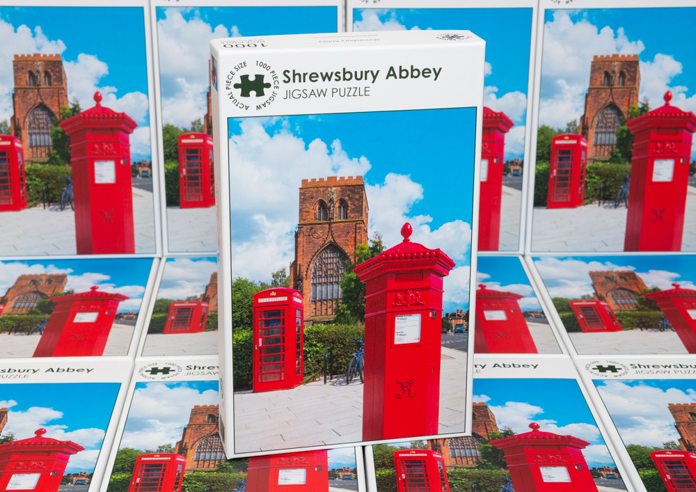 ShropsJigsaws's tweet photo. Looking for a new jigsaw? Our latest #Shrewsbury puzzle could be just the job! It’s a classic view of the Abbey, also featuring the Victorian Penfold post box in Abbey Foregate. On sale in the Abbey and the Market Hall and via our website:  https://t.co/IrZQzR7EN2 #Shropshire https://t.co/iGM43oLA6f