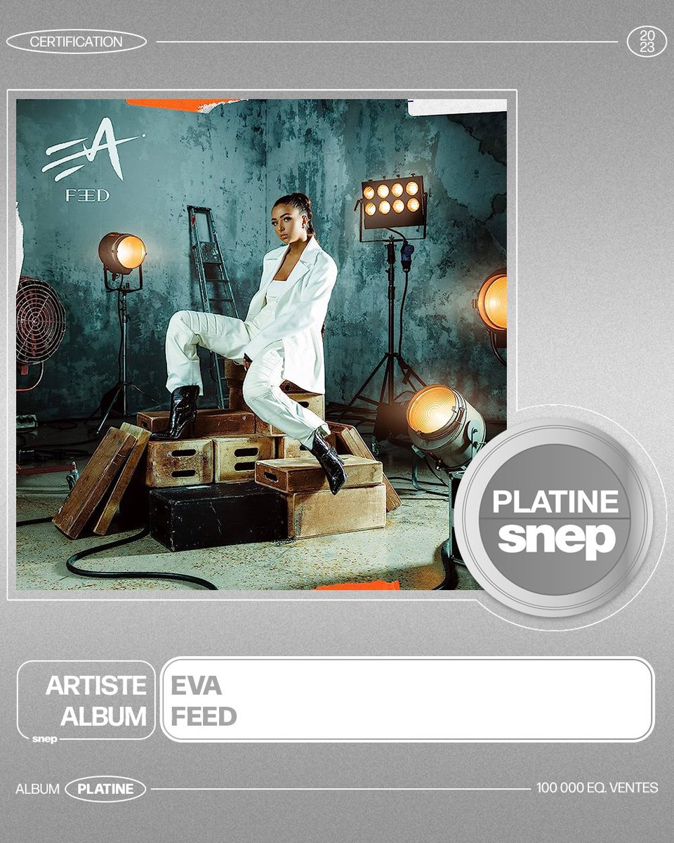 L’album « Feed » d’Eva est certifié Platine ! 💿

100 000 équivalents ventes 📈

Bravo ! 👏