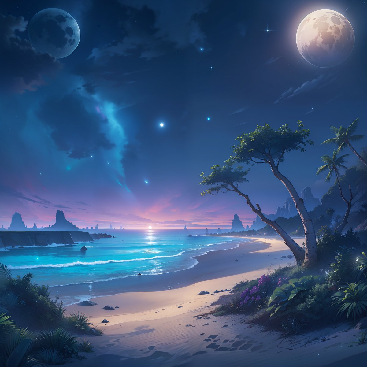 designxpress06's tweet photo. #AlienBeach #ExtraterrestrialParadise #VioletSea #StarrySkies #BioluminescentPlants #CelestialWonders #OtherworldlyExperience #InterstellarTravel #BeachHeaven #midjourney #aiart #midjourneyart #midjourneyai #aiartcommunity #digitalart #nft #midjourneyartwork https://t.co/bR6gTRhH9Z