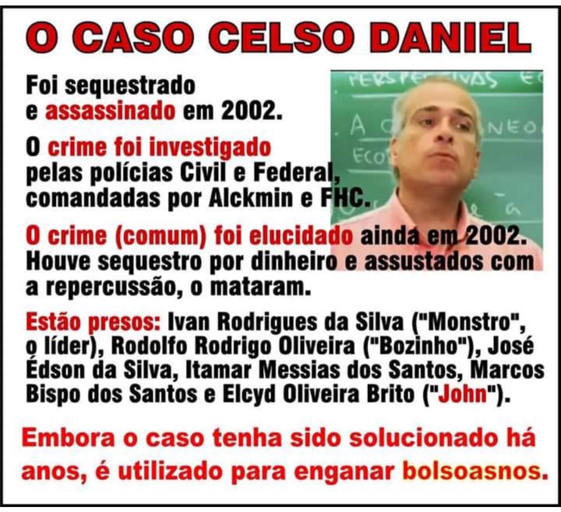 Quando o gado sente que qualquer membro da familicia do Bolsonaro está ameaçado, recorre sempre ao mesmo tópico: “quem matou Celso Daniel”.

A resposta está aqui, gado burro!!