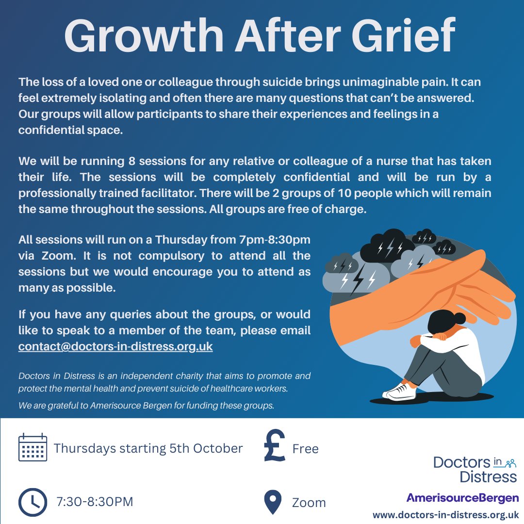 The loss of a loved one or colleague through suicide brings unimaginable pain. It can feel extremely isolating and often there are many questions that can’t be answered. We will be running 8 sessions for any relative or colleague of a nurse that has taken their life. Our groups…