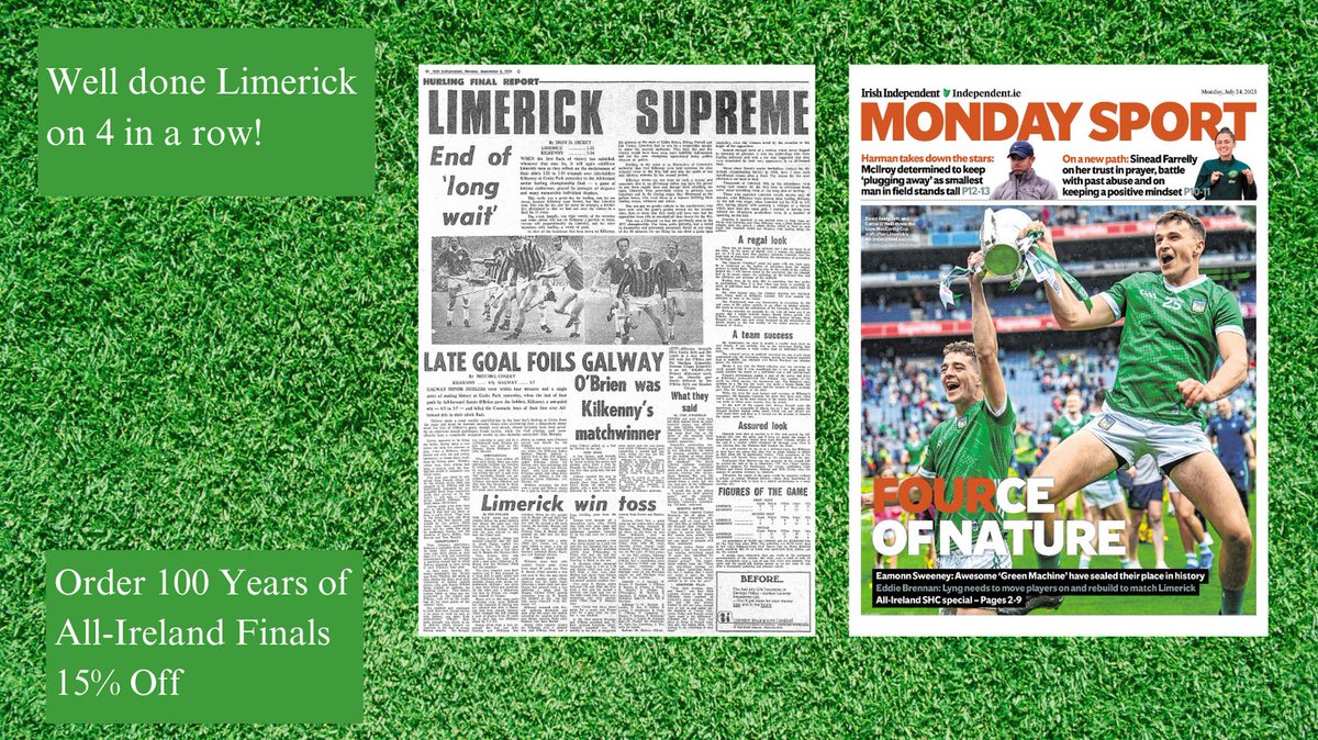 VideoBookShop's tweet photo. Congratulations to Limerick on an epic 4 in a row!

Why not get all their wins in one incredible collection at Memorable Moments. 15% off in our pre-order sale, expires July 31st.

Copy the link: https://t.co/a2WJqt9i4z
Use the code: gaa15 https://t.co/HKl3xZmN7O
