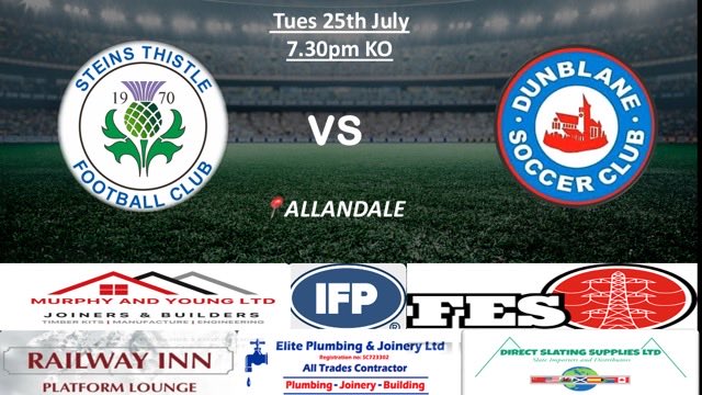 🆚<a href="/DSCAmateurs/">Dunblane Soccer Club Amateurs</a> 
⏰7.30pm
📍Allandale