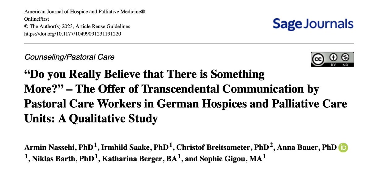 ArminNassehi's tweet photo. Hier unser gerade erschienener Aufsatz aus dem "American Journal of Hospice and Palliative Medicine" über die Rolle der Seelsorge in der Palliative Care aus dem DFG-Projekt "Vom 'guten Sterben'".
https://t.co/3XpRlZhKV4 https://t.co/qAVbfKlFm3