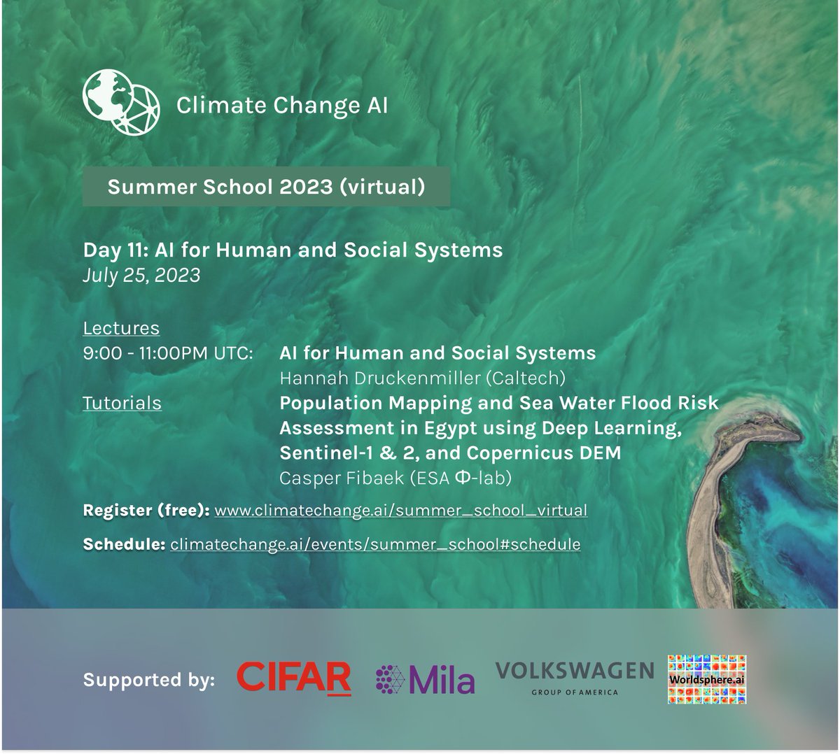 The penultimate day of the CCAI Summer School will feature a lecture on #AI for Human and Social Systems by @HannahDruck and will be followed by the release of a tutorial on “Population Mapping and Sea Water Flood Risk Assessment”.
🔗youtube.com/watch?v=FuvAXL…