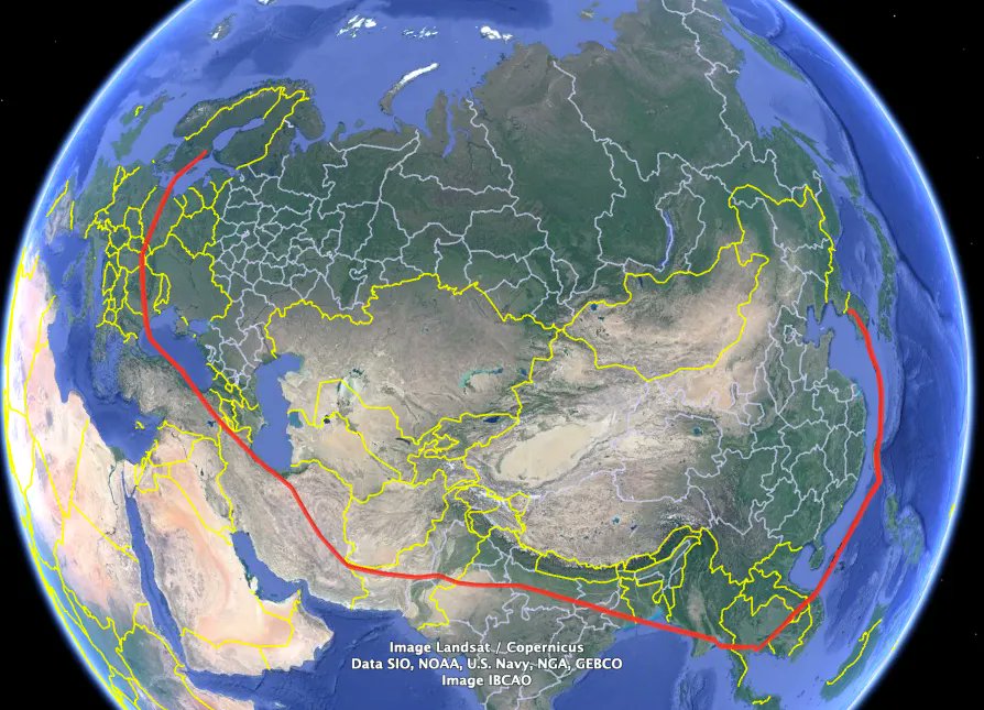 Scouterna från Uppsala behövde flyga 14 303 kilometer för att ta sig till Seoul 🇰🇷. Det är nära dubbelt så långt som kortaste vägen över Ryssland 🇷🇺.