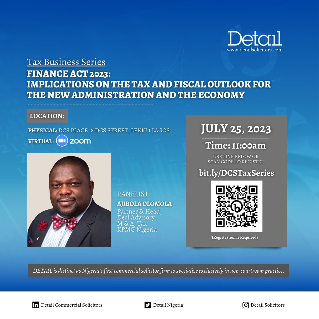 Meet Our Speaker

Ajibola Olomola is a Partner and head of the Deal Advisory, M&amp;A Tax and Financial services unit of KPMG Nigeria. He has over 33 years experience advising several local and multi-national organisations on various assignments across various industries and...