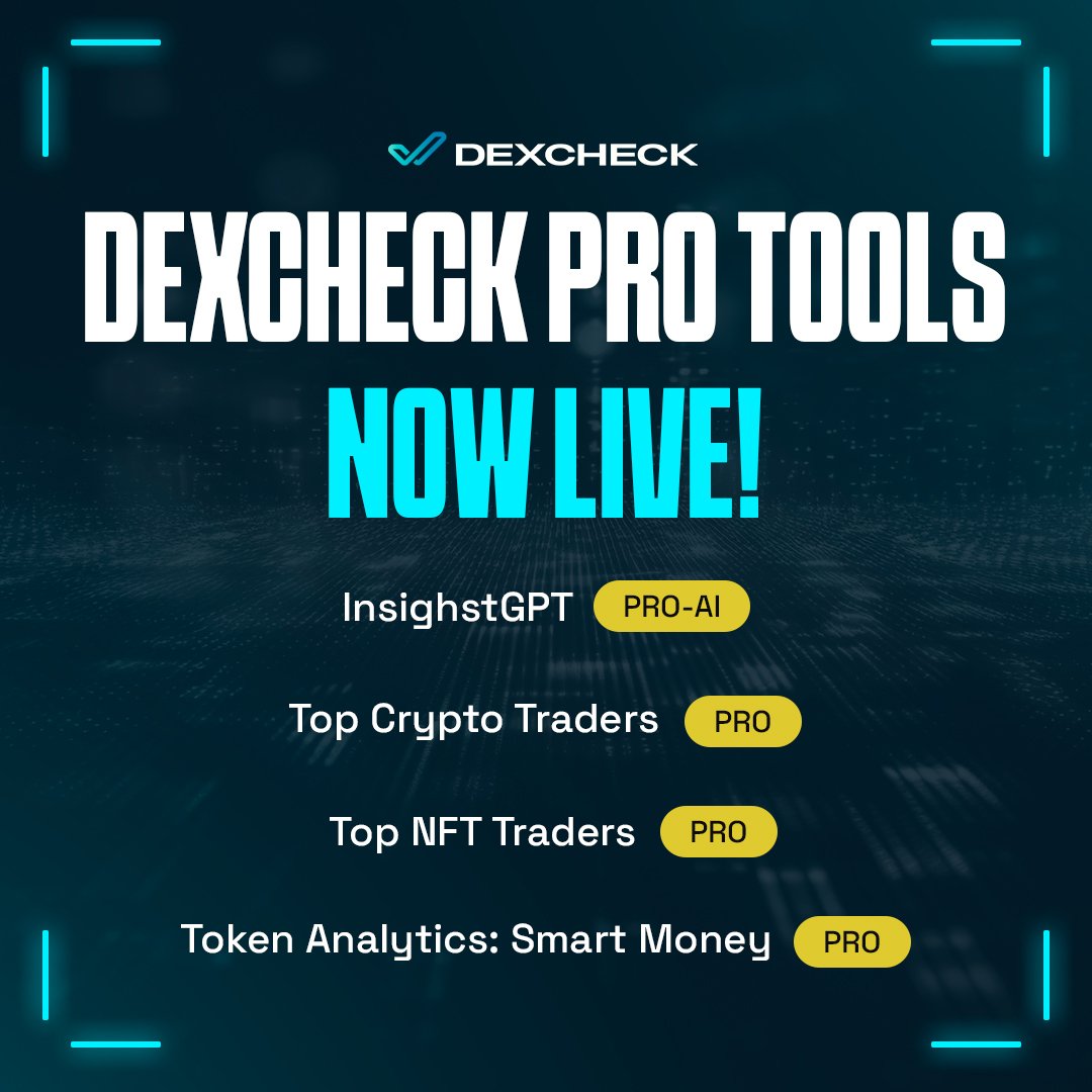 DexCheck PRO Tools are NOW LIVE!

🚀 The next level of trading power is in your hands with unparalleled access to InsightsGPT, Top Crypto Traders and much more!

🔑 Unlock tiers by holding or staking DCK tokens. Connect to the platform and witness the dashboards unfold 👇