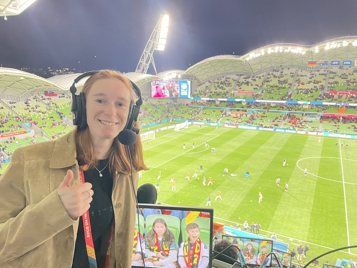 beattiegoad's tweet photo. First time commentating! And what a first game - a FIFA World Cup Match! Big thanks to @NedHallSport and @abcsport for the opportunity! Strong performance by @DFB_Frauen 🇩🇪 and nice to see some skilful Moroccan players too. Very excited for the rest of the @FIFAWWC !! https://t.co/WgEAUtSEfU