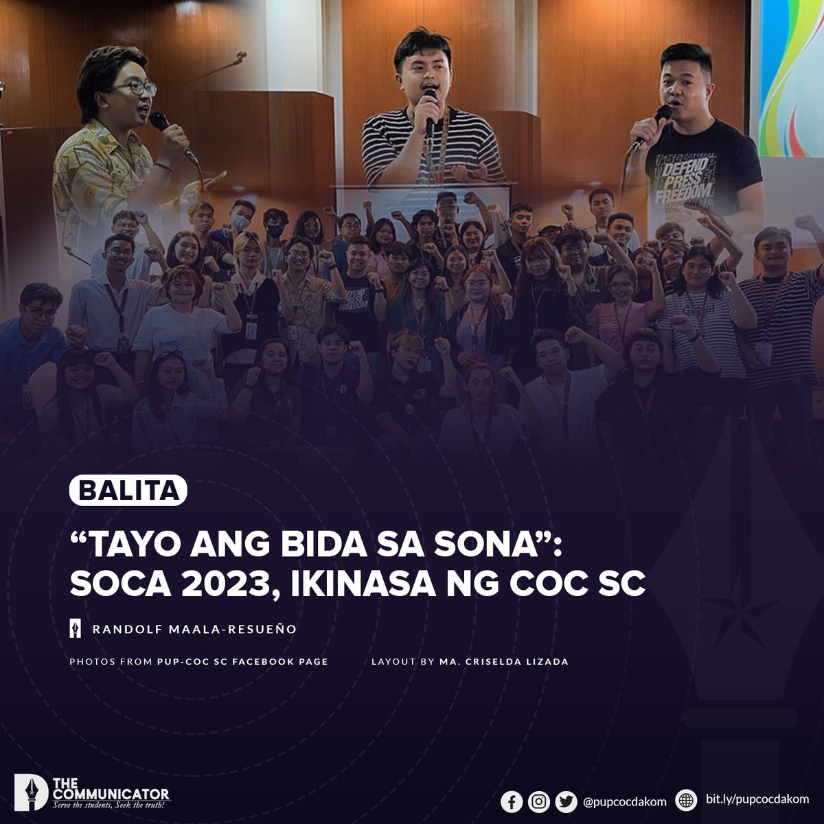pupcocdakom's tweet photo. 𝗕𝗔𝗟𝗜𝗧𝗔 | "𝗧𝗮𝘆𝗼 𝗮𝗻𝗴 𝗯𝗶𝗱𝗮 𝘀𝗮 𝗦𝗢𝗡𝗔": 𝗦𝗢𝗖𝗔 𝟮𝟬𝟮𝟯, 𝗶𝗸𝗶𝗻𝗮𝘀𝗮 𝗻𝗴 𝗖𝗢𝗖 𝗦𝗖

“Tayo ang bida sa SONA. Sambayanan ang magdedeklara ng katotohanan.”
Ito ang pahayag ni PUP-College of Communication Student Council (PUP-COC SC) Vice President... (1/2) https://t.co/SsallUFqS2