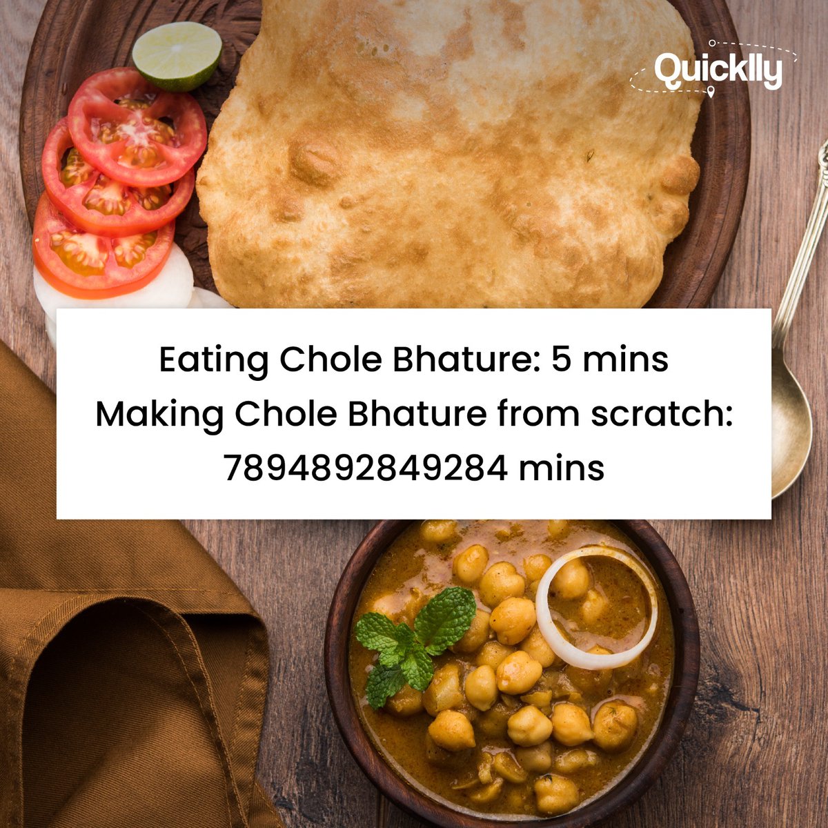 Spice up your day with the mouthwatering charm of slow-cooked perfection!

#Quicklly #Quicklly_Official #QuickllyIT #IndianFoods #IndianMeals #Chole #Bhature #CholeBhature #CookingTime #Salad #IndianCuisine #Food #HomeMade #NorthIndian #CholeKulche #FoodiesOfInstagram #Foodgram