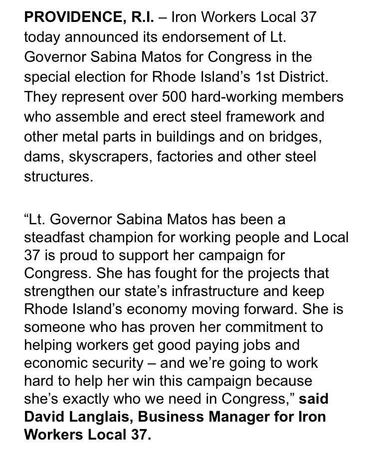 IanDon's tweet photo. Iron Workers, Local 37, endorse @Sabina_Matos https://t.co/3W8IoNB42B