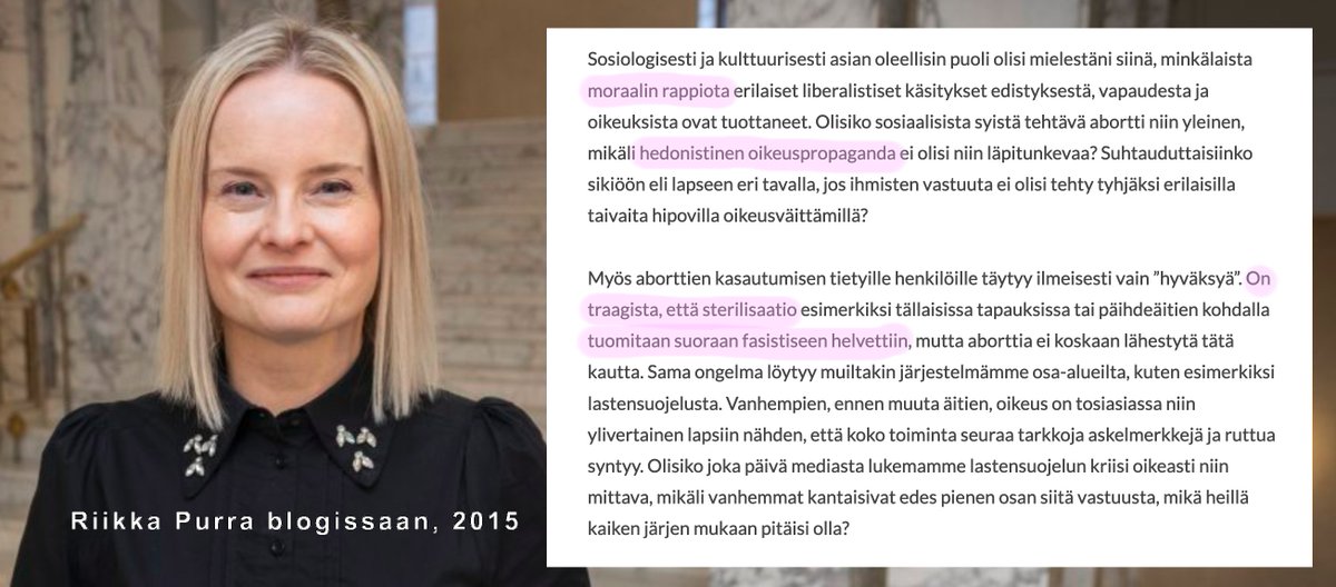 Vuonna 2015 Riikka Purra haikaili "tiettyjen henkiköiden" sterilisaation perään ja harmitteli, kun sitä pidetään fasistisena.

Seuraavana vuonna hän aloitti työt Perussuomalaisten puoluetoimistolla.

#äärioikeisto #riikka #persut #hallituskriisi #natsivahinko #natsivitsihallitus
