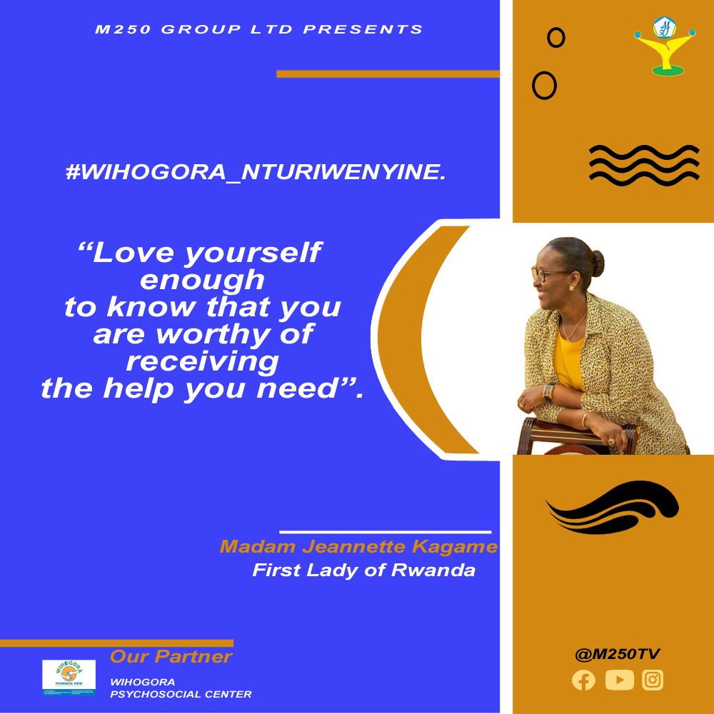 #HiRwanda🇷🇼☕ 
#WIHOGORA_NTURIWENYINE , Plz get the message from Our <a href="/FirstLadyRwanda/">First Lady of Rwanda</a>
#mentalhealthmatters
OUR PARTNER: <a href="/wihogorapsc/">Wihogora Psychosocial Center</a> 
@goodmind_tips 
Book a therapist : #0788988341