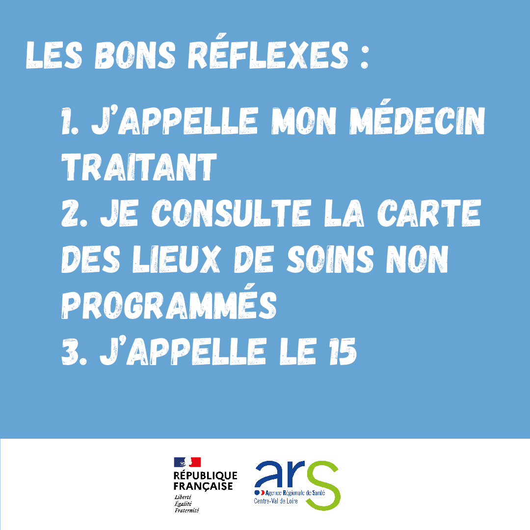 ARS_CVDL's tweet photo. #Urgences | Avant de me rendre aux urgences, si mon #médecin n'est pas disponible, j'appelle le 15 📞

Les urgences sont réservées aux cas les plus graves 🚨

Ensemble adoptons les bons réflexes ! https://t.co/w1uqDJ2Eoo