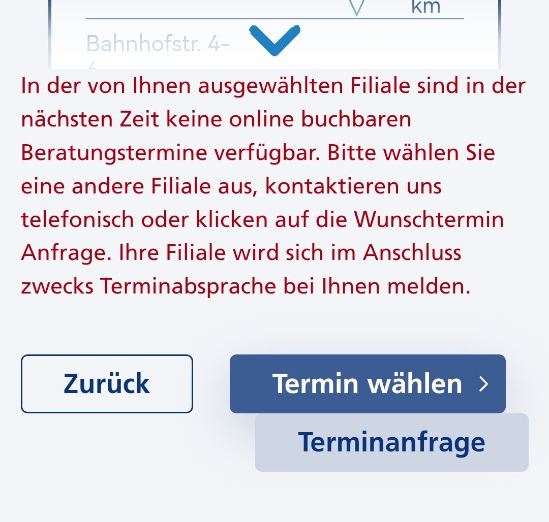 Michael_Simang's tweet photo. @postbank @postbank 
Klasse Idee, die hatte ich auch schon.
Gibt seit Wochen keine Termine, ein Rückruf zwecks Terminvereinbarung wurde vereinbart, erfolgte aber nicht.
Und jetzt? Irgendwelche Tipps? Zur örtlichen Sparkasse gehen?
#postbank https://t.co/se2HLScIKu