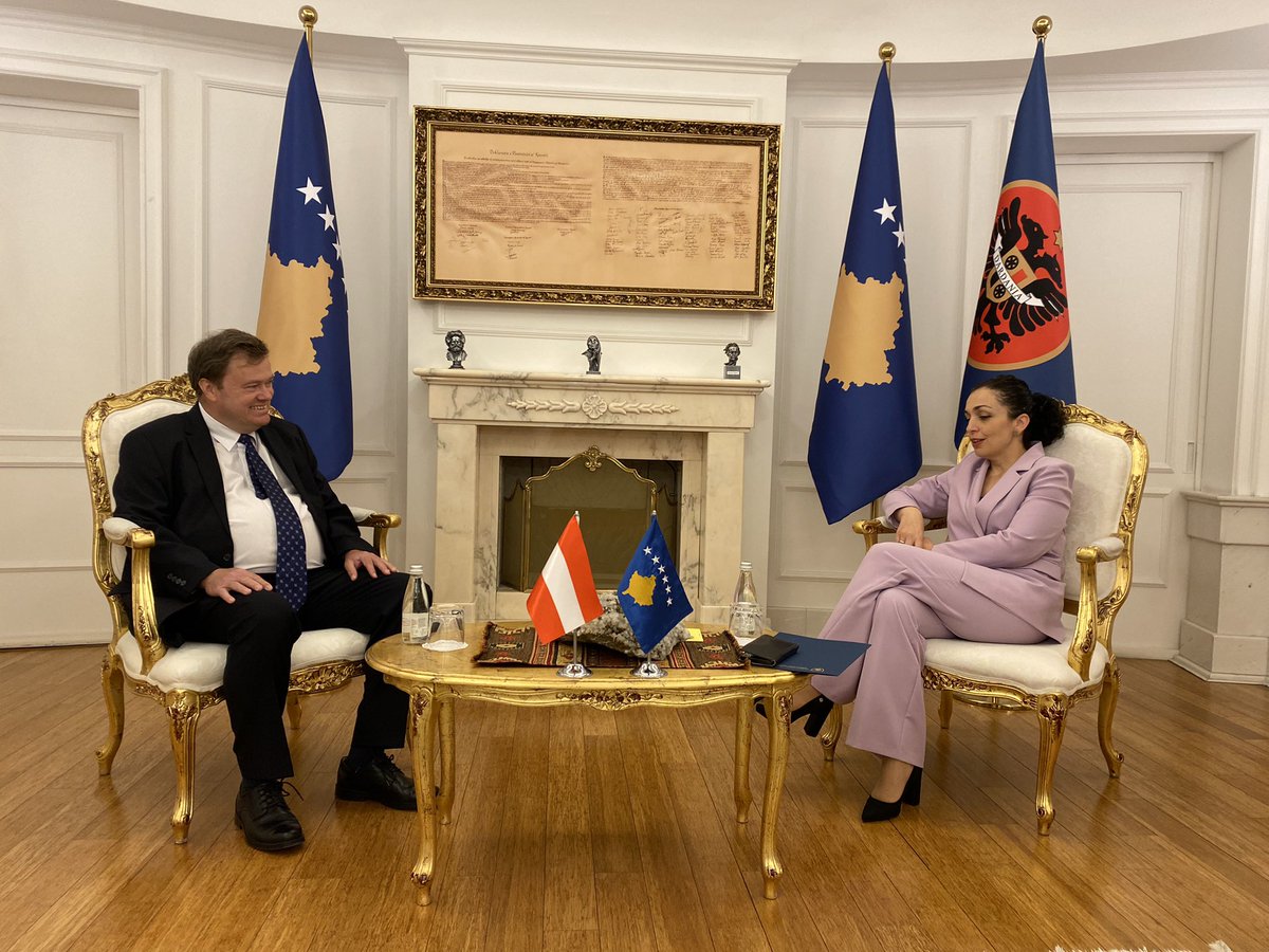 At the end of my mission as Ambassador of #Austria to #Kosovo I thanked <a href="/VjosaOsmaniPRKS/">Vjosa Osmani</a> for the excellent cooperation intensifying the close bilateral relations. Expressed my gratitude for the hospitality of the people of Kosovo. #AustriainKosovo <a href="/MFA_Austria/">MFA Austria</a>  @ADCinKosovo