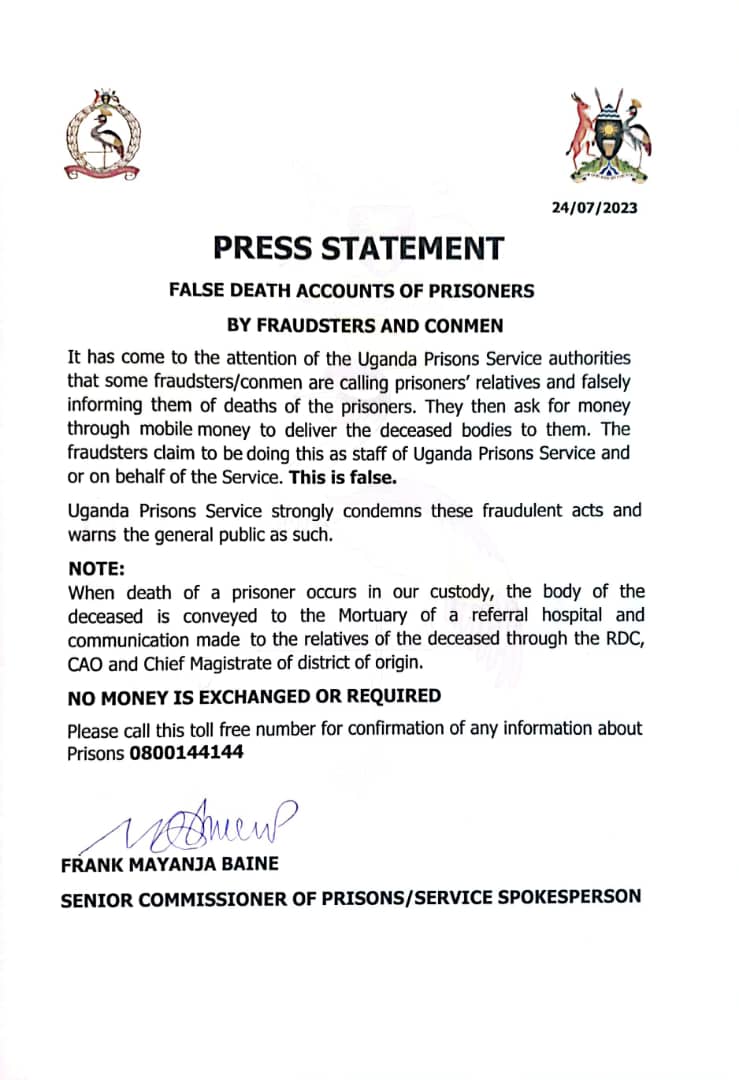 UgandaPrisons's tweet photo. PRESS STATEMENT https://t.co/rL7MqCKRGd