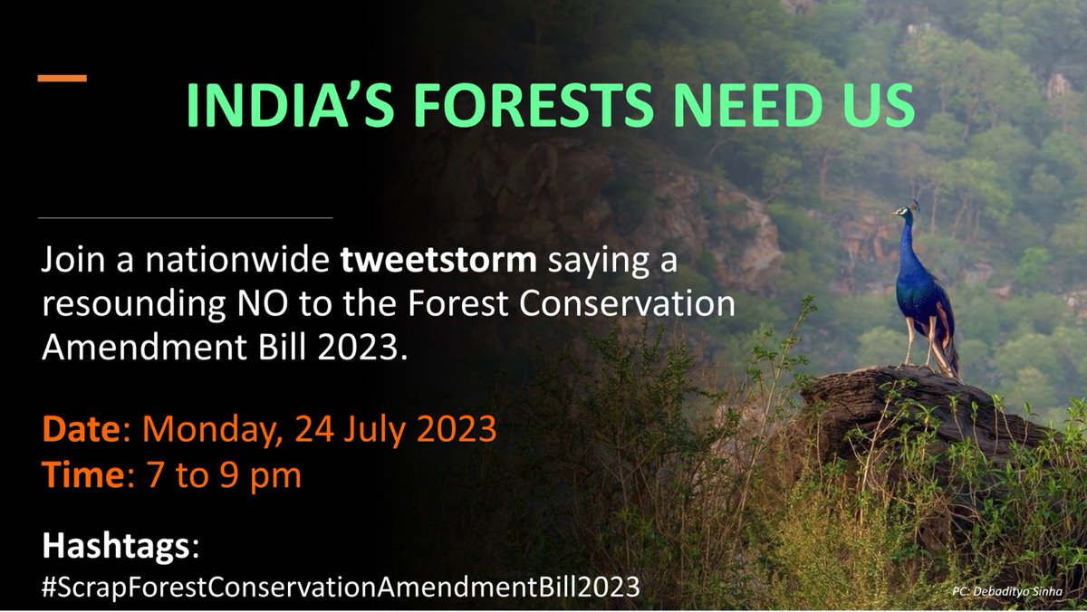 India is at a crossroads. So are our #Forests. As the Union Govt. races to dilute laws that would open up our forests to more corporate plunder &amp; dispossess forest dwelling communities, join us in resisting these anti-national changes! 
#ScrapForestConservationAmendmentBill2023