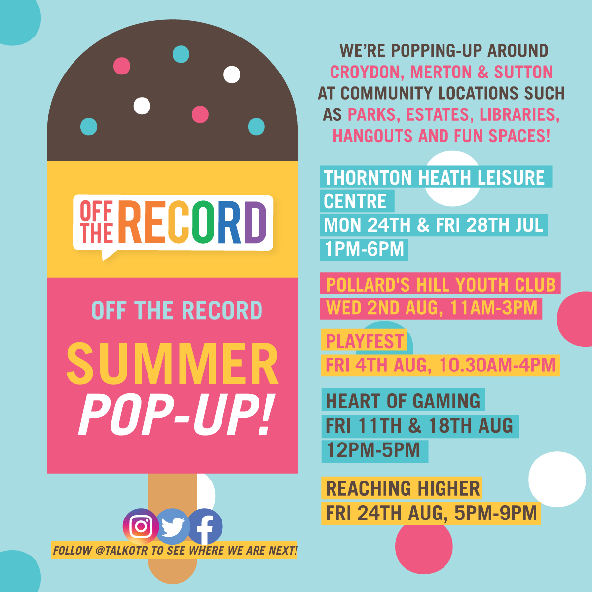 📍⛱️ Summer pop-ups! 

We’re popping-up around the boroughs of #Croydon, #Merton &amp; #Sutton at community locations: parks, estates, libraries, hangouts and fun spaces!