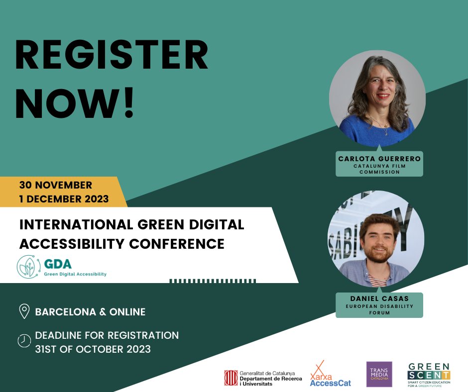 4sfera's tweet image. Exciting news! Green Digital Accessibility Conference is back! Join us in Barcelona from Nov 30-Dec 1, 2023. The event connects digital media, communication &amp;amp; sustainability with a focus on accessibility.  #GDA2023 #GreenDigitalAccessibility #GreenScentProject
