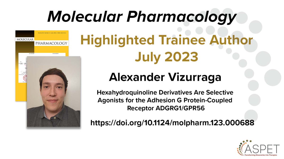 Mol Pharm (ASPET) (@molpharmjournal) on Twitter photo The July 2023 Highlighted Trainee Author for #MolPharmJournal is Alexander Vizurraga. His work focuses on high throughput screening for novel small molecule agonists and antagonists for the model receptor ADGRG1. Read more here: bit.ly/44CuLzH. <a href="/lab_tall/">Tall G protein Lab</a> #pharmacology The July 2023 Highlighted Trainee Author for #MolPharmJournal is Alexander Vizurraga. His work focuses on high throughput screening for novel small molecule agonists and antagonists for the model receptor ADGRG1. Read more here: bit.ly/44CuLzH. <a href="/lab_tall/">Tall G protein Lab</a> #pharmacology