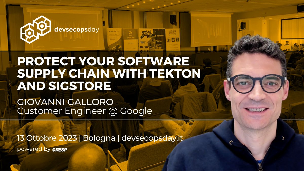 ggalloro's tweet photo. In questo talk, @devsecopsdayit, mostrerò esempi pratici di come usare @tektoncd della @CDeliveryFdn e @projectsigstore della @openssf , per proteggere la software supply chain dal build al deployment.
codice sconto: "speaker_10OFF" https://t.co/WYeP6Abr2b https://t.co/a8SrJ35xJx