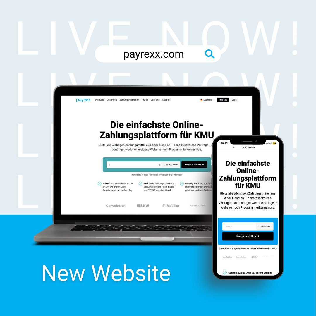 Die neue Payrexx-Website ist live! 🥳🎉 

Besuche payrexx.com und entdecke die vielen neuen Funktionen und Übersichten.

#newwebsite