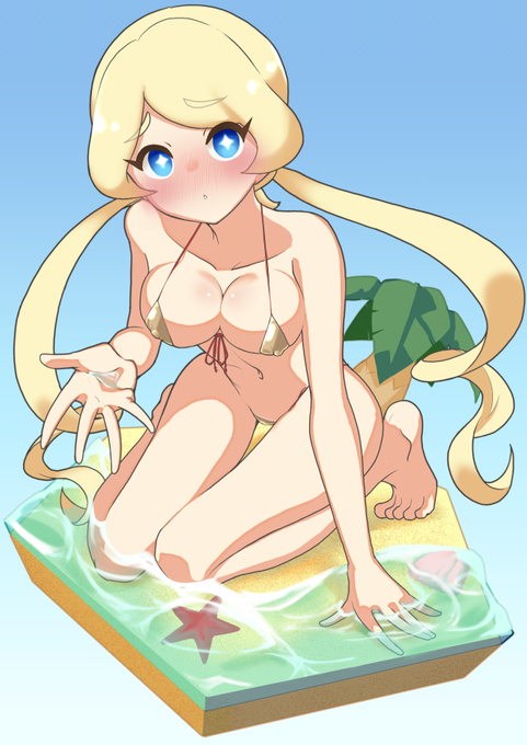 金ピカゴージャスで涼しげな水着を着てもらいました 