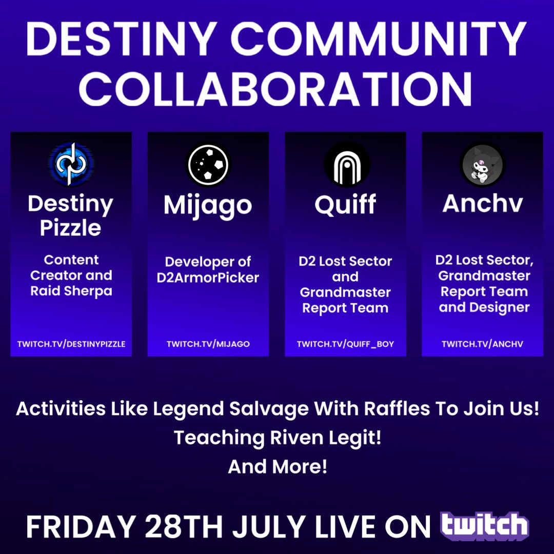 Destiny_Pizzle's tweet image. HYPE!!! Going to be fun this! @MijagoCoding @D2LostSector @Anchvly