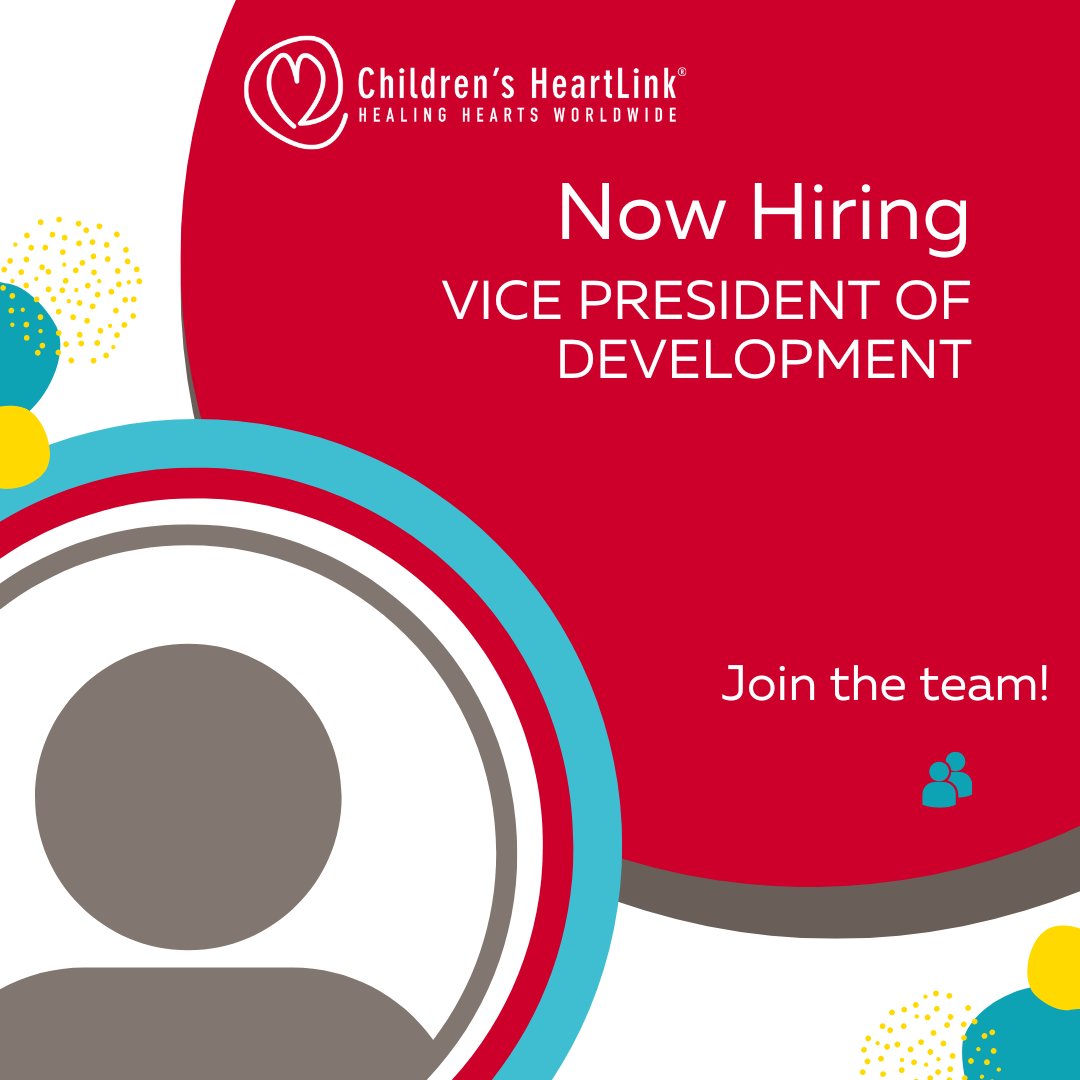 WE’RE HIRING a Vice President of Development⏬

This key team member will play a pivotal role in helping us reach more children with heart disease: childrensheartlink.org/wp-content/upl…

#Development #MajorGifts #VicePresidentOfDevelopment #Fundraising #NonprofitCareers