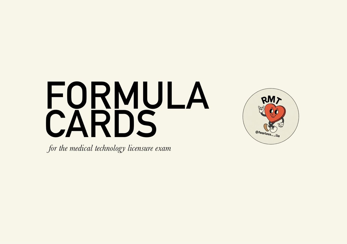 a_rmt_md's tweet image. 🔬Compilation of all possible formulas to be used for the MTLE. (Clinical Chemistry, Clinical Microscopy, Hematology, Serology, Blood bank)

A thread for all future RMTs 🧵

#August2023MTLE