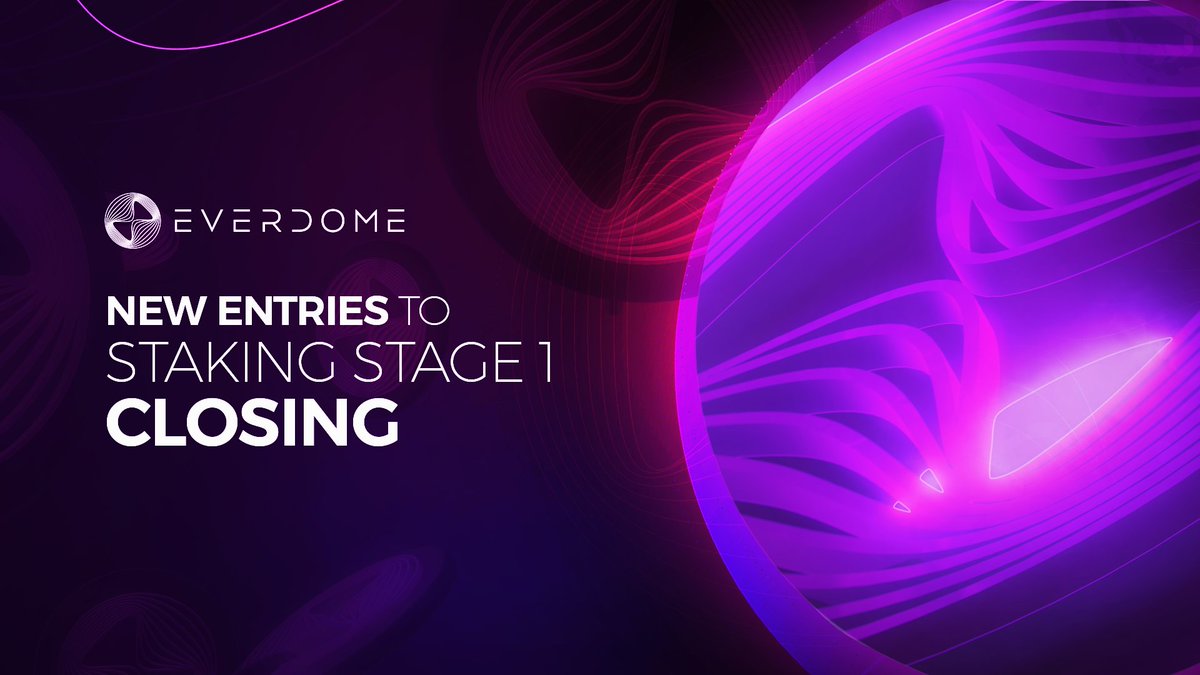 humainweb3's tweet photo. Everdome is closing down new entries to the Stage 1 staking protocol from August 1st.   

Giving advance warning to allow you all to make a final decision on any Stage 1 staking plans.🔒

More 👉 https://t.co/VIyf0XzsHJ 

#TheJourneyHasBegun https://t.co/VCe8lLH3Qa