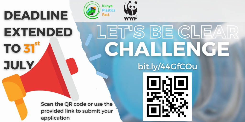 📢 Update: Following several requests, we have extended the #letsbeclearchallenge application deadline to the 31st of July. This will allow as many plastic value chain stakeholders as possible to make their submissions.
Don't miss out this time.

Apply- t.ly/3PvSy