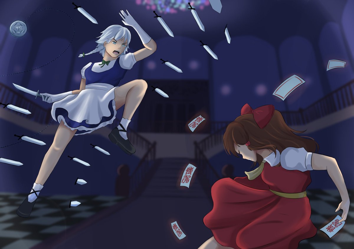 Pathogenus's tweet image. Continuing with my Yakuza obsession, this time I wanted to do a stylish shot so I made a boss fight intro using Touhou characters.
Any suggestions for other Touhou fights you would like to see in this style?
#touhou #touhouproject #Touhou_Project #AnimeArt #fanart #sakuyaizayoi